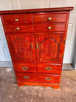 Vintage Carved Wood Armoire Dresser