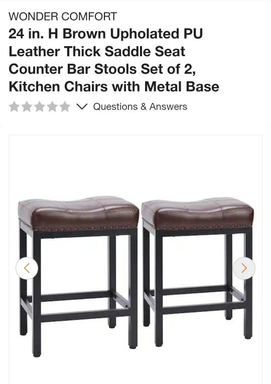 New $20 Each.. I Have A Few Avail....24 in. H Brown Upholated PU Leather Thick Saddle Seat Counter Bar Stools, Kitchen Chairs with Metal Base