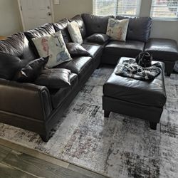 Real Leather Couch With Ottoman 