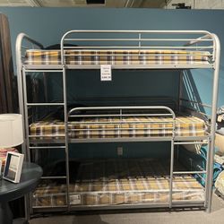 Grey Metal Triple Bunk Bed Twin