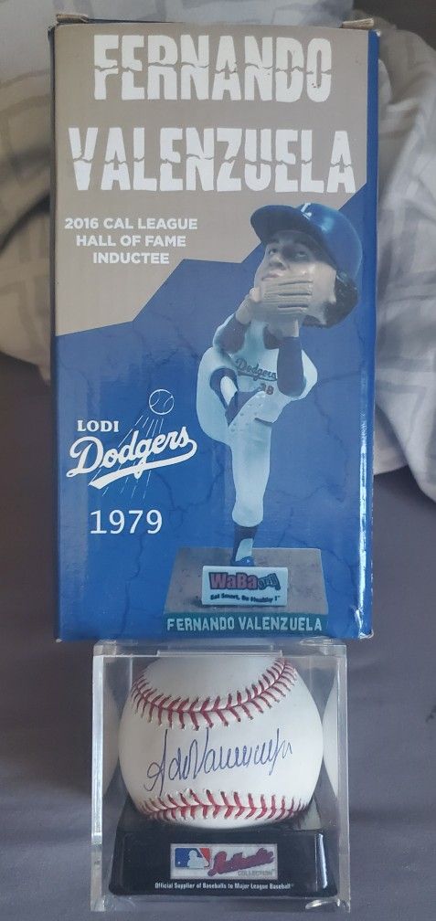 Fernando Valenzuela signed baseball plus bobble head