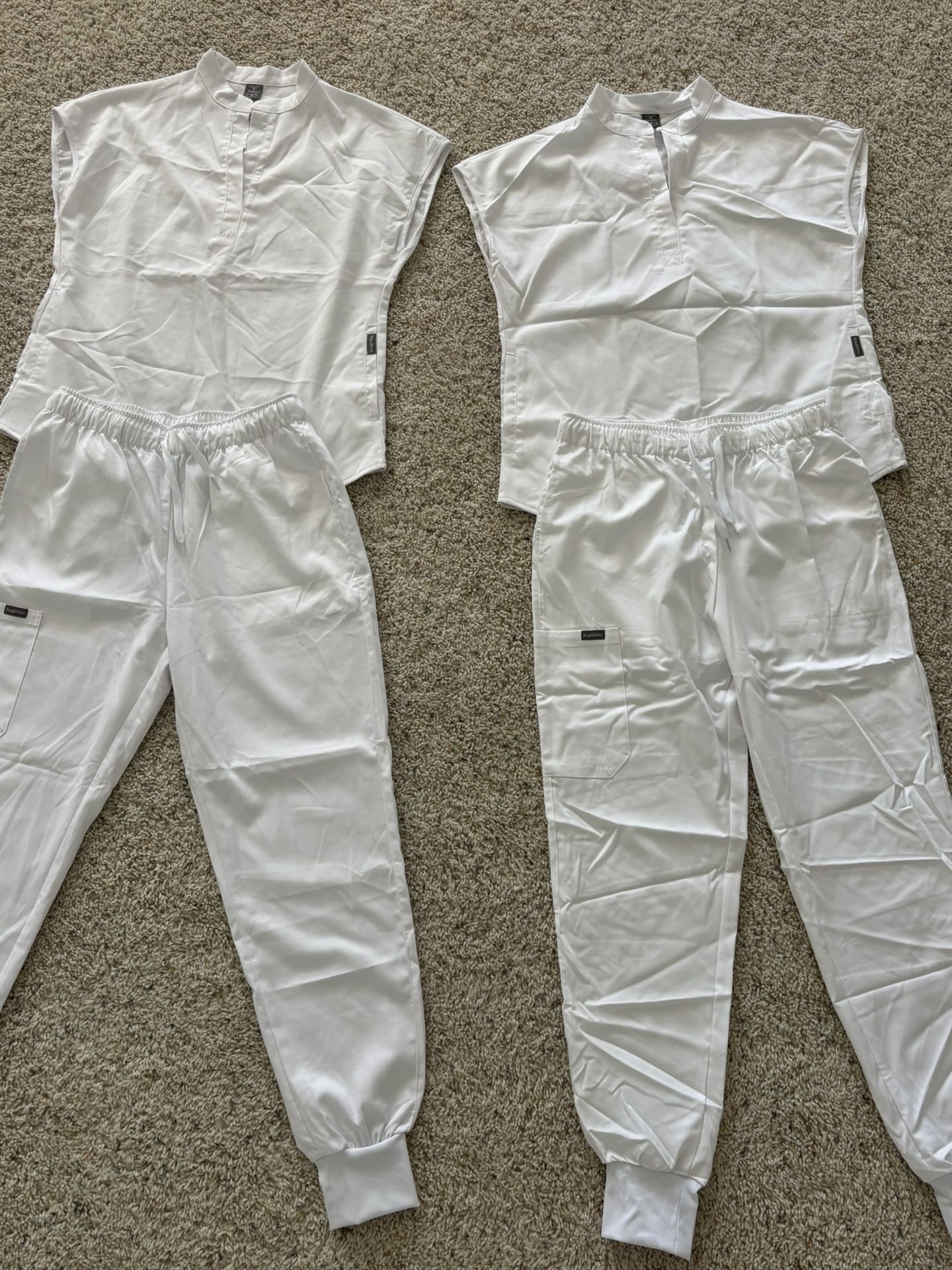White Scrub Set – NiaaHinn (Top + Jogger Pants) – Size S- $25
