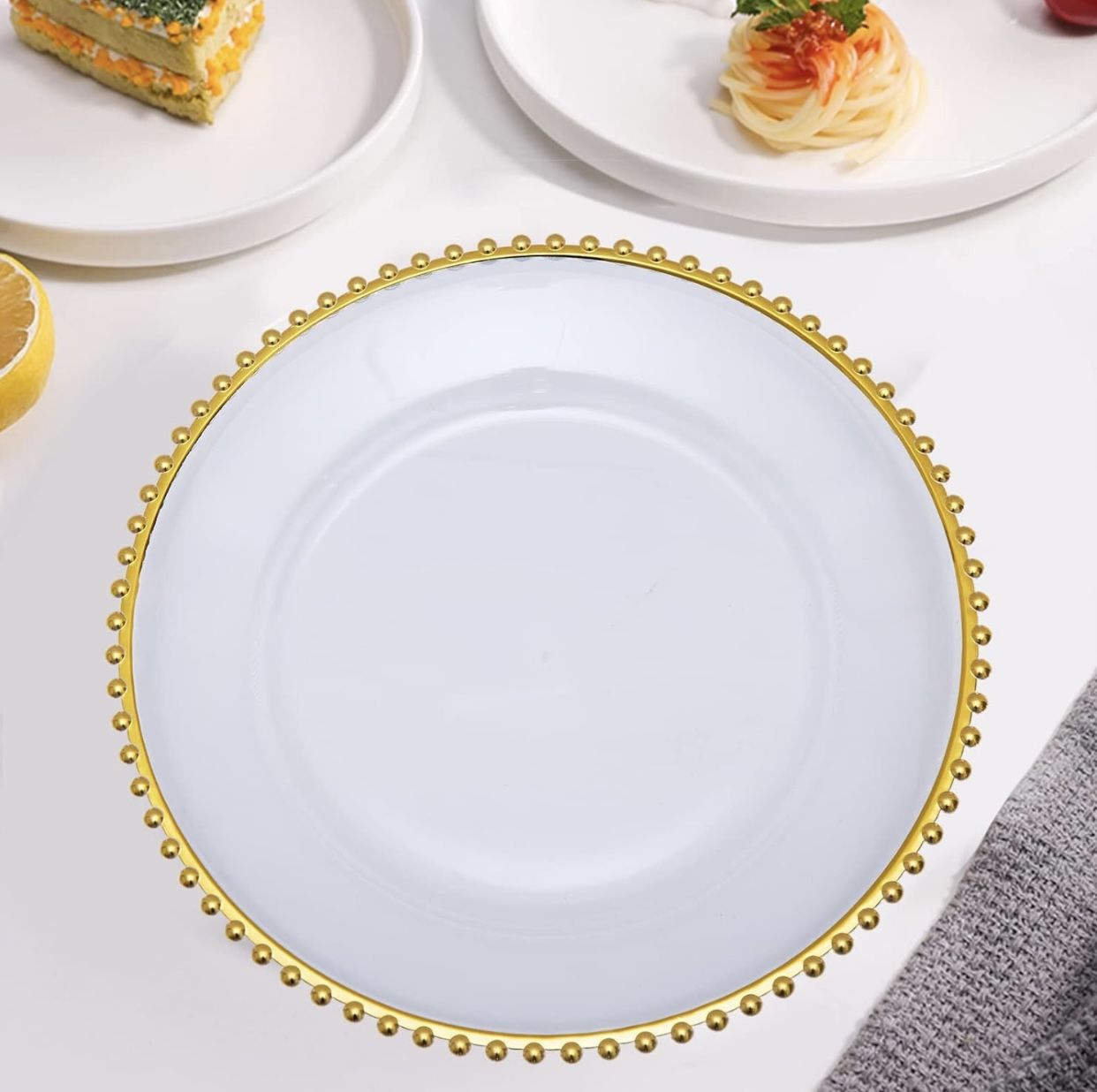 Gold Beaded Charger Plates Dinner Wedding Party