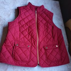 St Johns Bay Puffer Vest Women's Red Plus Size 0X Zipper pockets snap pockets