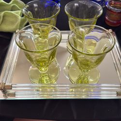 Four Duncan and Miller Canterbury citron glasses