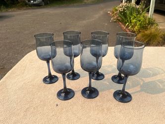 Set of 7 Blue Tinted Wine Glasses