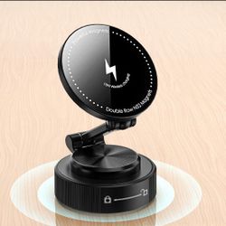 Universal Vacuum Magnetic Suction 15W Wireless charge Car Phone Holder 360° Rotatable foldable Phone Mount Gym Holder