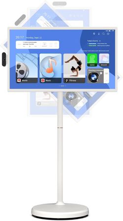 ApoloSign 32 inch FHD Smart Portable TV Gen2, 16G +128G Storage, Android 14 OS, Rolling TV on Wheels with Rotatable Touch Screen, Built-in Battery, Fu