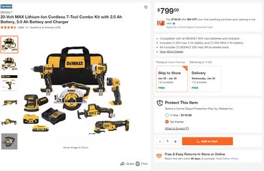 DEWALT 20V MAX* Cordless Drill Combo Kit , 7-Tool (DCK700D1P1)