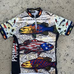 Vintage Primal Wear Great De BAIT Cycling Jersey Shirt LARGE L Fish Bike USA