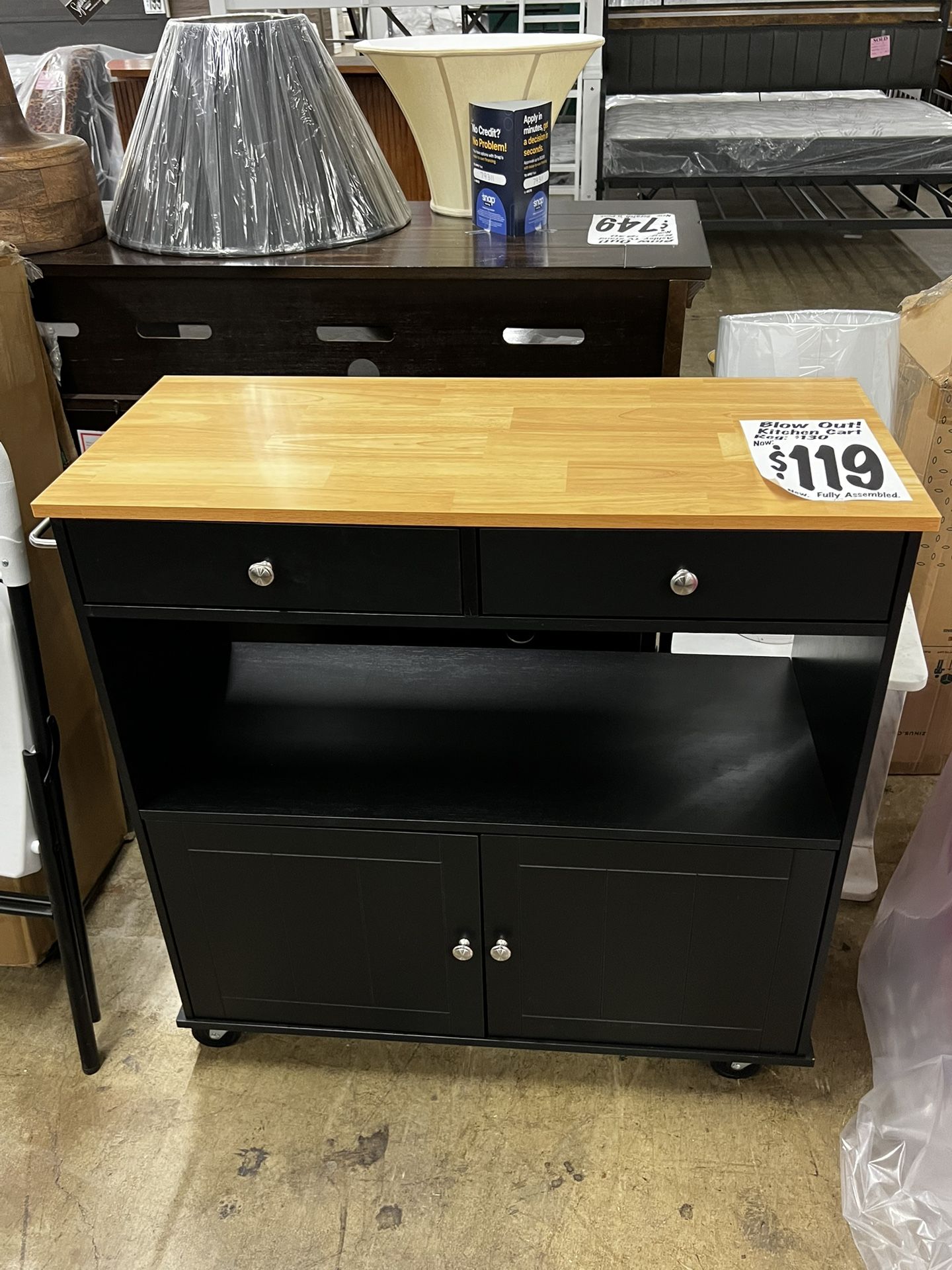 SALE!  BRAND NEW Black & Brown Kitchen Cart (Reg. $130).  ASSEMBLED FREE!!