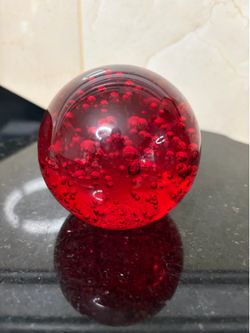 Vintage dark red glass paperweight round ball controlled bubble 3”