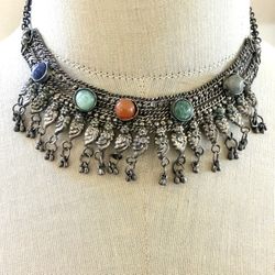 Vintage Tribal Kuchi Choker with Multi-Stone Cabochons