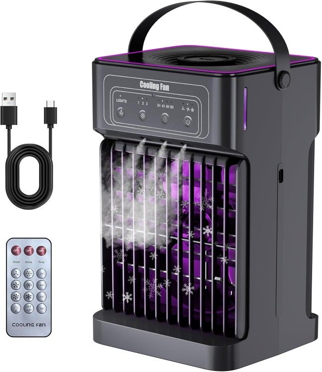 Portable Air Conditioners, 4-IN-1 Portable AC Unit with 3 Wind Speeds, 3 Spray Mode, 7 Night Light & 2-8H Timer Air Conditioner Portable,Personal Smal