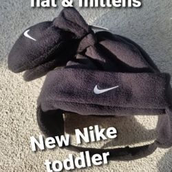 New Boys NIKE fleece Winter Hat & Mittens Set Black Toddler