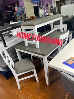 Furniture table with four chair and bench