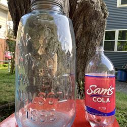 Vintage Extra Large Glass Mason Jar Blue Tint