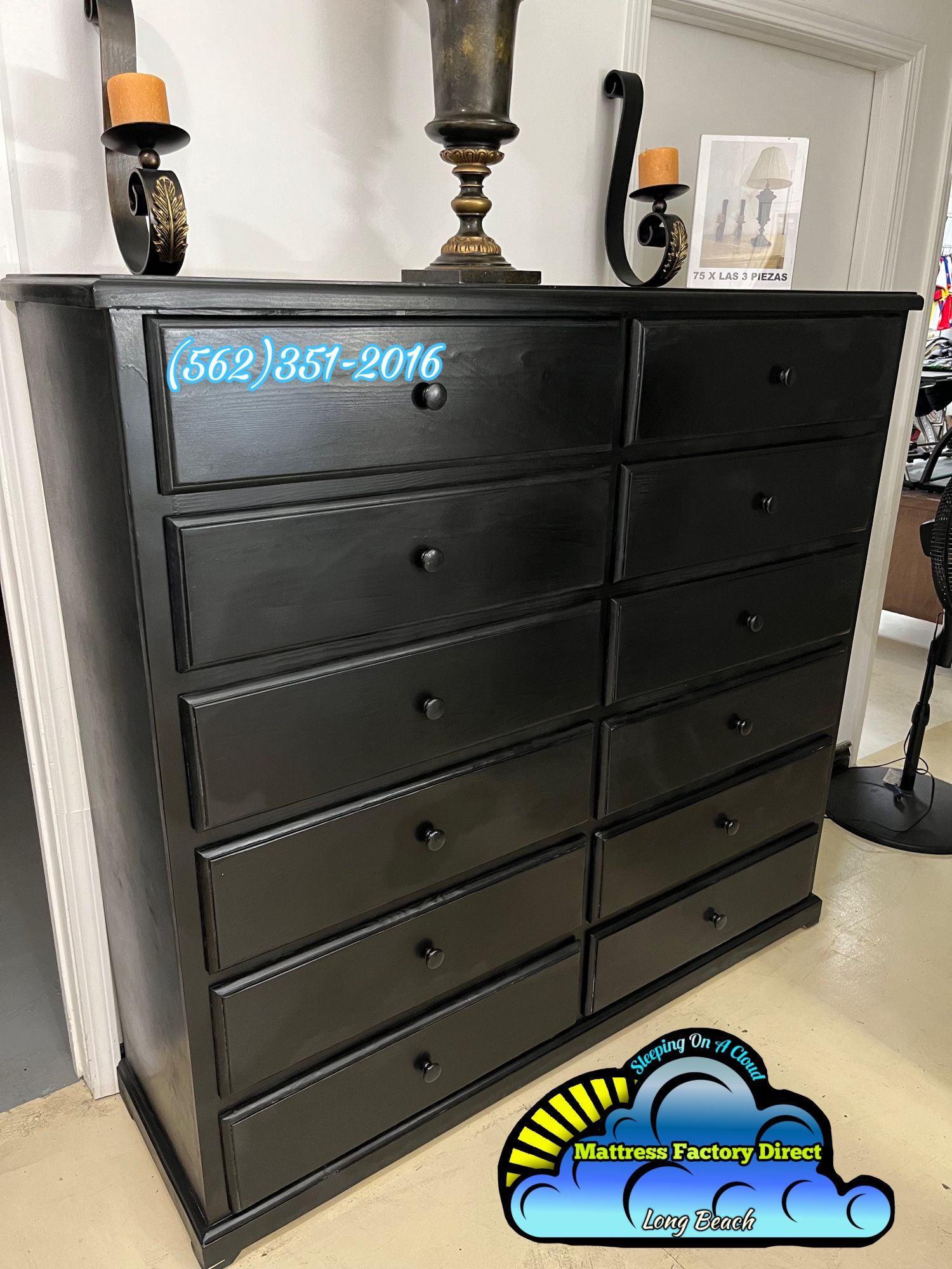 Black 12 Drawer Dresser Pinewood Chest Comoda Nueva