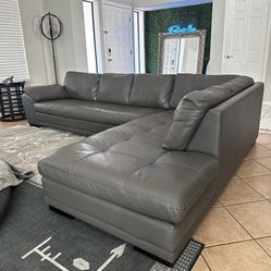 Free Delivery Grey Leather Sectional Couch 