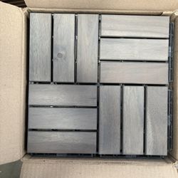 12 in.x12 in. Gray Square Acacia Wood Interlocking Flooring Deck Tiles Striped Pattern Outdoor For Patio(Pack of 40 Tiles)