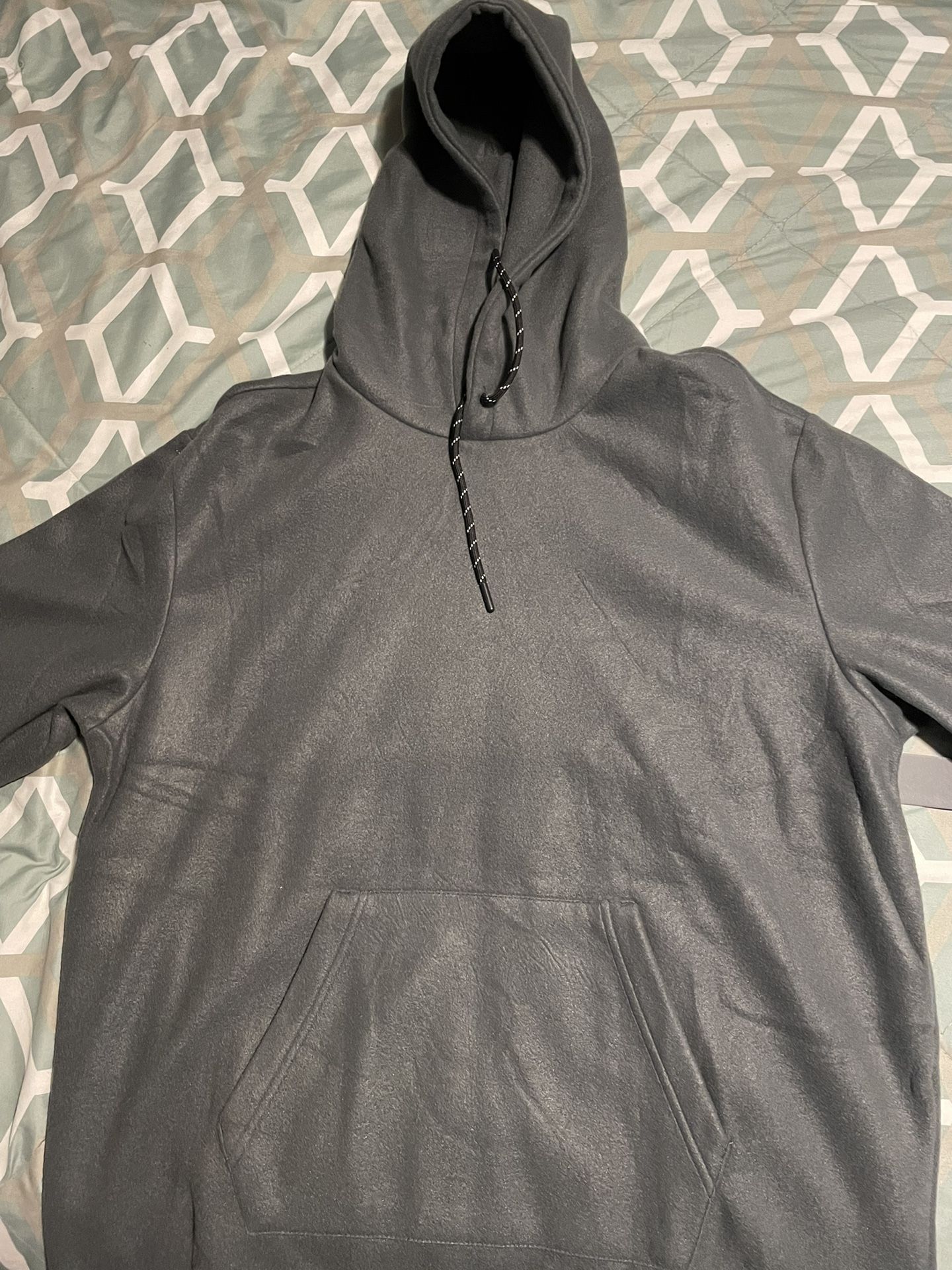 LAZER Mens Polar Fleece Pullover Hoodie Gray Large