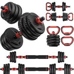 Adjustable Dumbbell Set 55LBFree Weights Dumbbells, 4 in 1 Weight Set, Dumbbell, Barbell, Kettlebell, Push-up, Home Gym Fitne