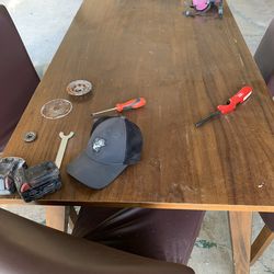 Home decor household items Excellent Wooden and Leather Dining Room Set Seven pieces