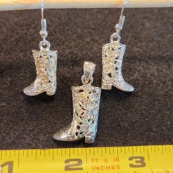 Rhinestone Cowgirl Boot Charm & Wire Earrings 