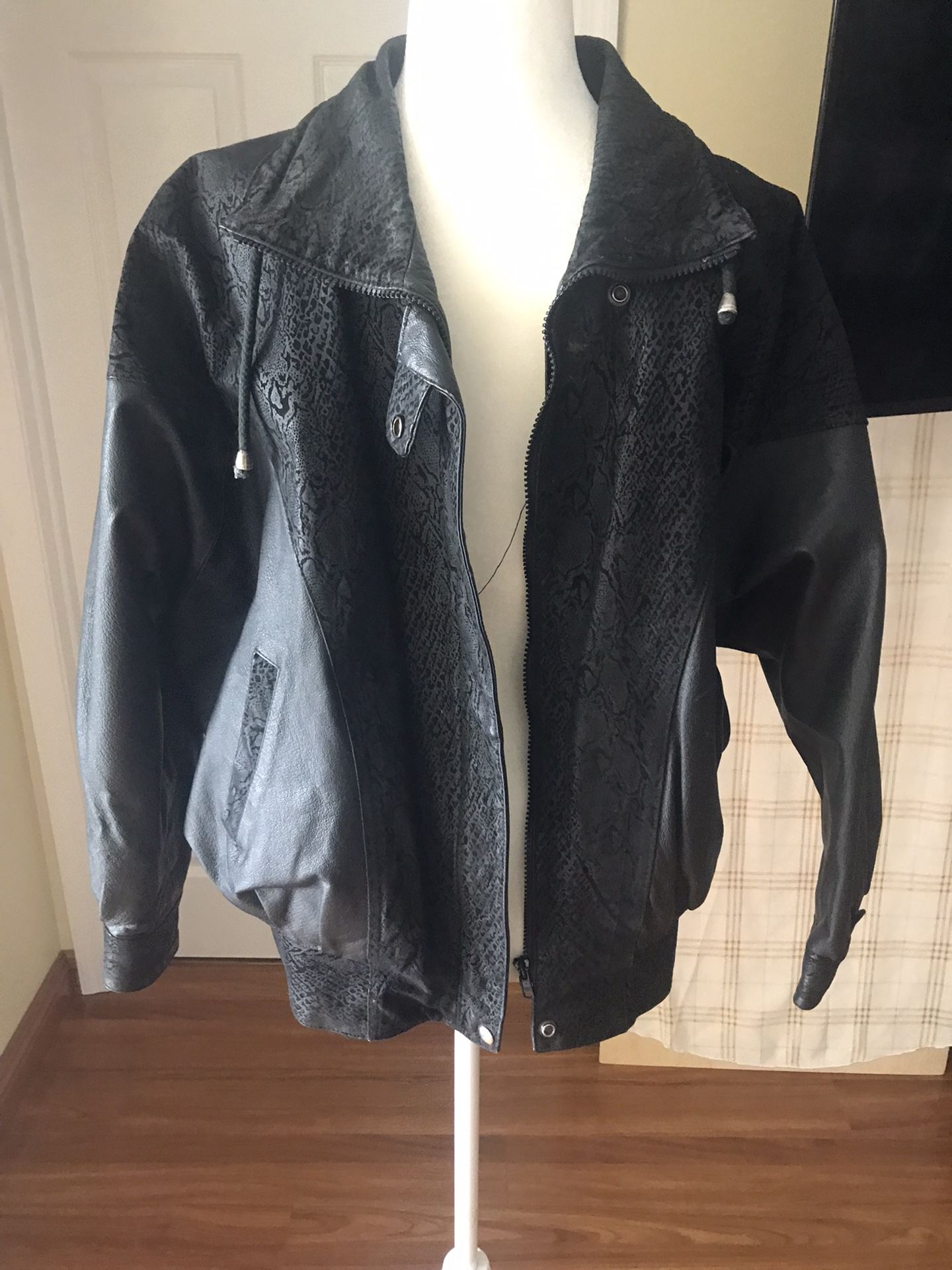 Black Leather Bomber Jacket Size Small