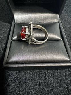 Sterling Silver Red Gemstone Ring Size 8