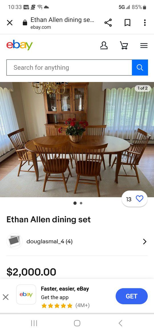 Ethan Allen collectible dining room table farmers with farmer's bench.
