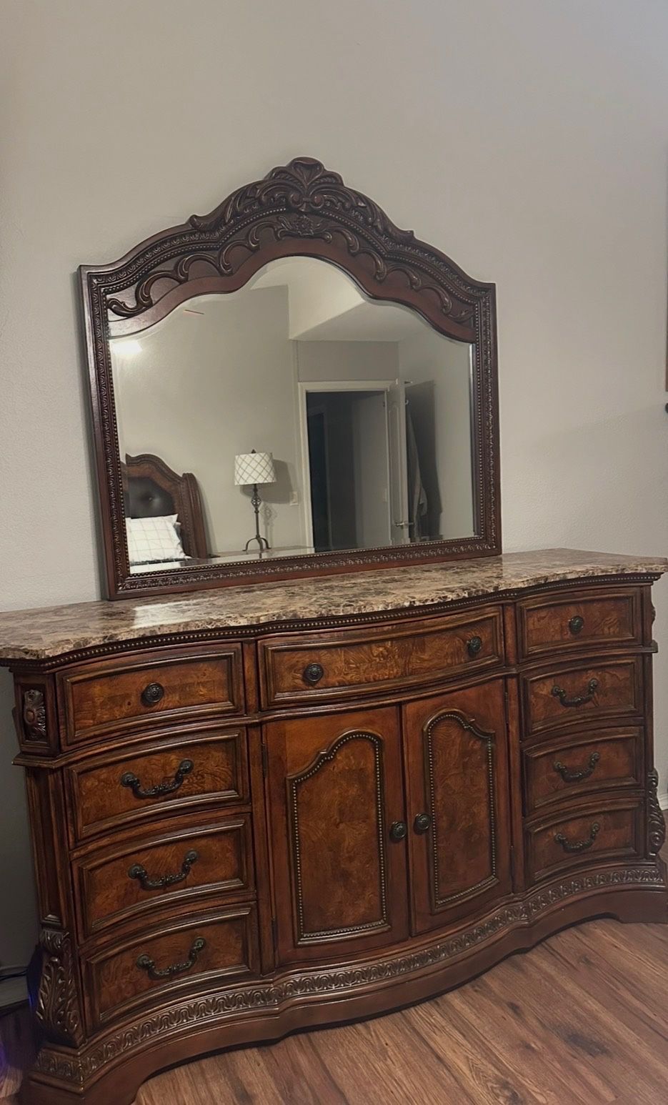 Bed. Dresser. Mirror