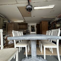 Farmhouse Trestle Dining Table Set – Seats 6 