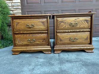 Two solid wood 2-drawer nightstands