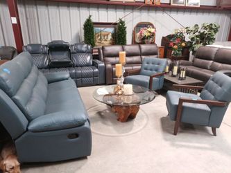 100% Genuine Leather Sofa and Matching Accent Chairs