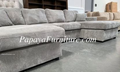 NEW LARGE U Shape Sectional Sofa with DOUBLE TWO CHAISE LOUNGE Seccional and Lounger Modern Ashley Style Discount Furniture Warehouse BIG SALE Grey