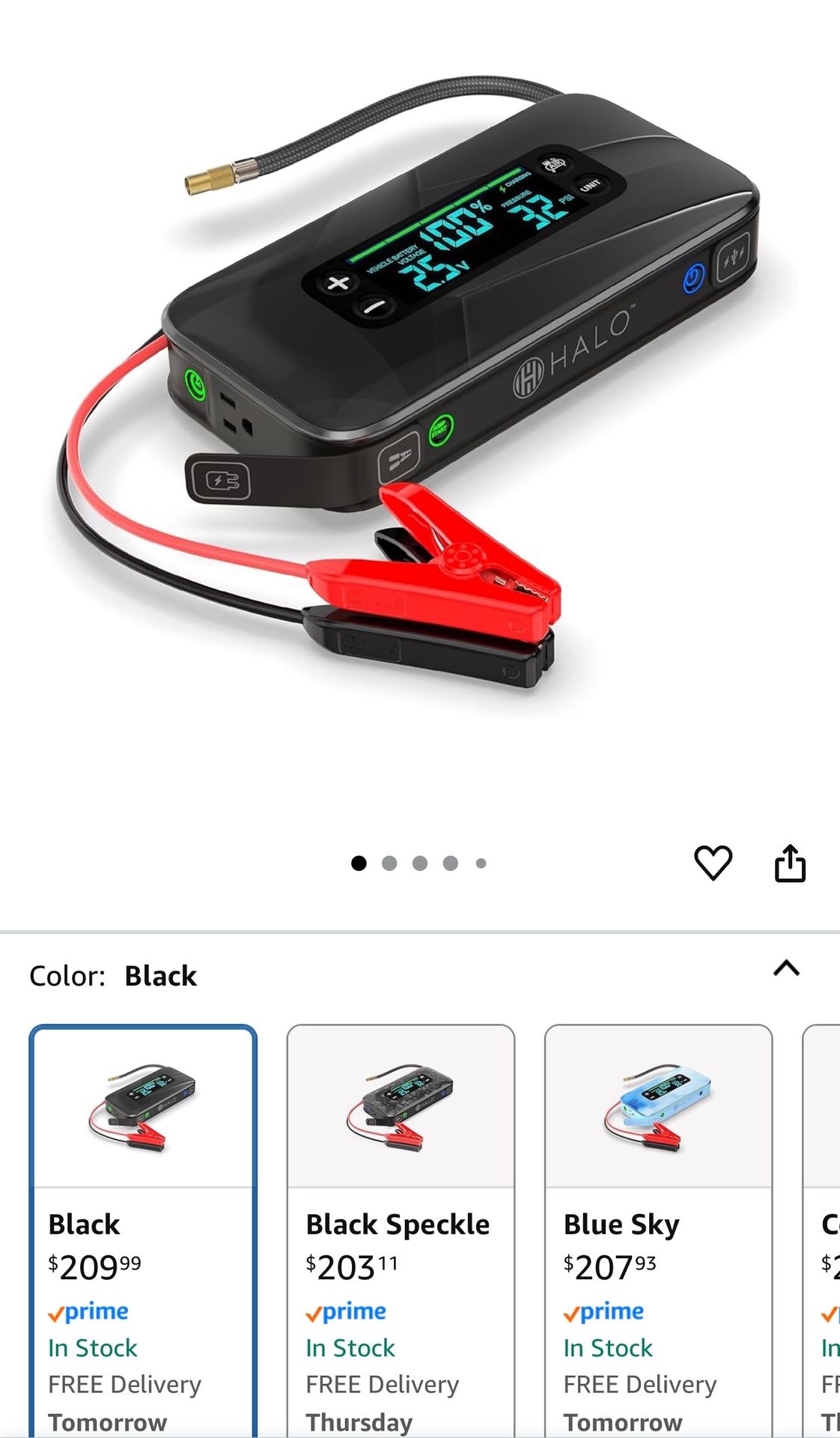 HALO Bolt Ultimate 3 Portable Car Battery Jump Starter | 130 PSI Air Compressor, 55.5Wh USB Power Bank, Large Display, Emergency Floodlight & Charger,