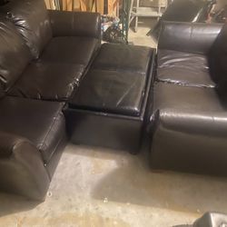 Genuine Leather Sofa , Loveseat , And Ottoman 