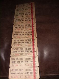 COLEBROS CIRCUS ADMISSION TICKETS 1940'S