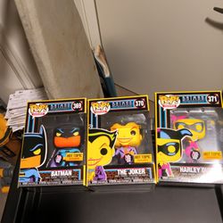 Funko Pop Hot Topic Only Blacklight Batman, Joker, Harley Quinn