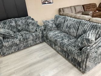 GRAY CORDUROY SOFA LOVESEAT SET
