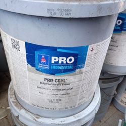 6 Five Gallon Buckets Of Yellow/2 Five Gallon Buckets Of Primer One 5 Gallon Of Sealer