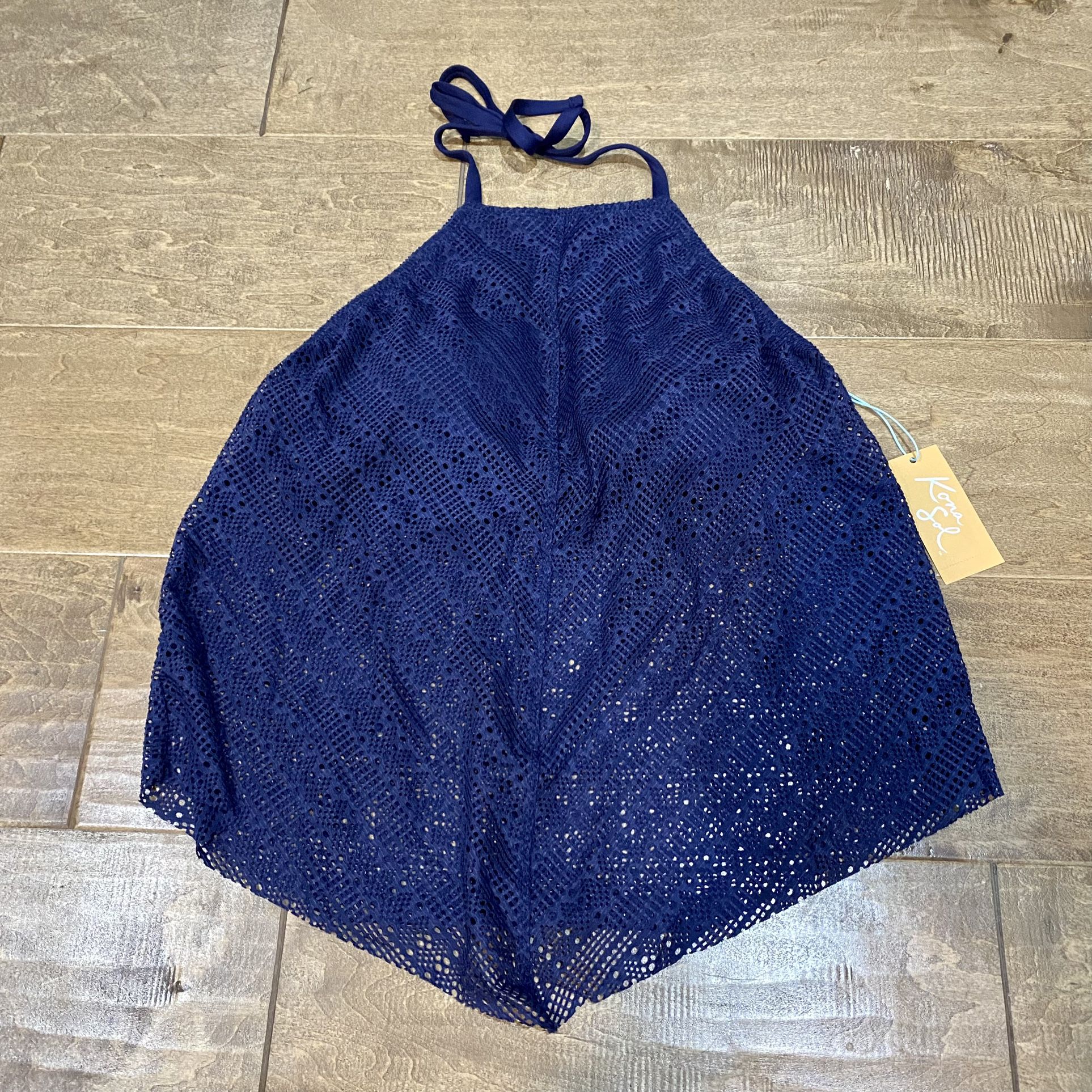 Kona Sol Women’s Eyelet Halter Tankini Swim Top Oxford Blue NWT