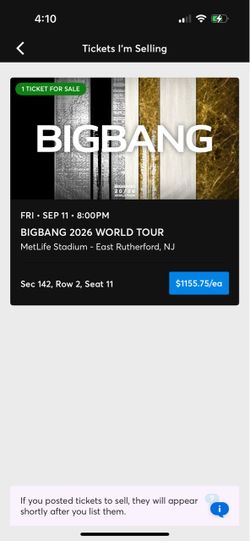 WTS - BIGBANG 2026 World Tour Ticket – MetLife Stadium | Sec 142 Row 2