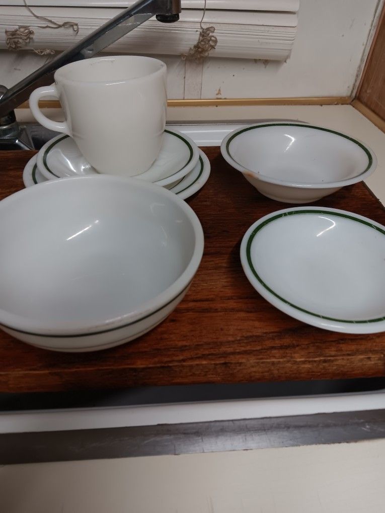PYREX GREEN Stripe Vintage China Set 65 Total