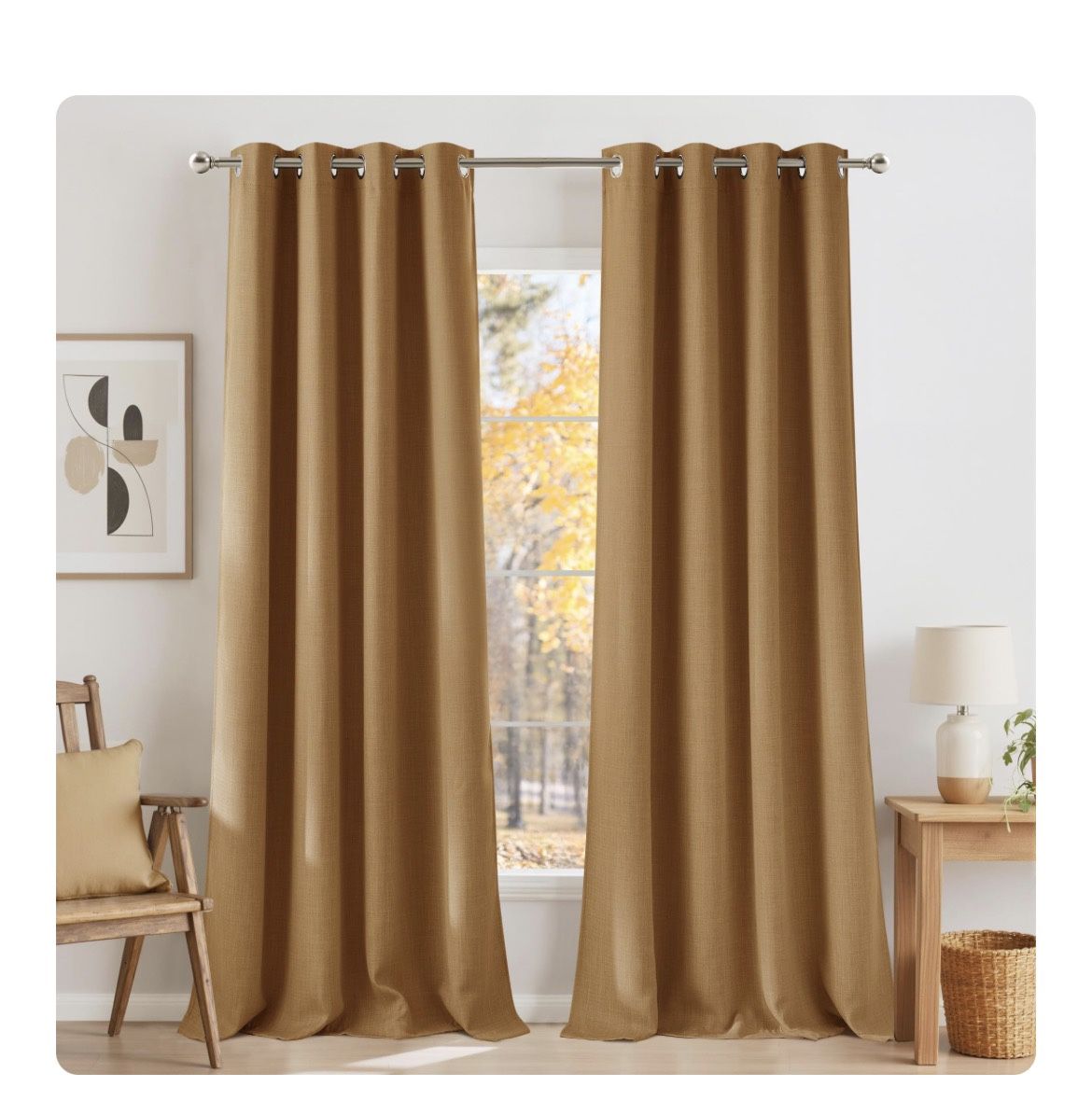 NICETOWN Faux Linen Gold Brown Blackout Curtains 84 inches Long