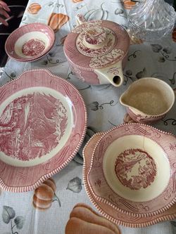 Red Transferware Ceramic Dinnerware Set