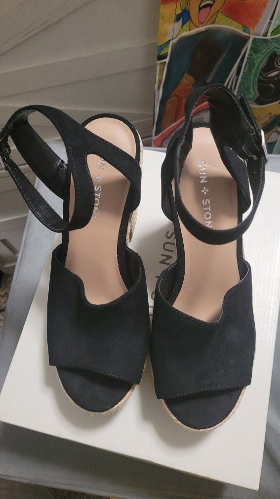Black Suede Heel Sandals