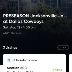 Up To 20 Jacksonville Jaguars @ Dallas Cowboys Preseason Tickets Below Face