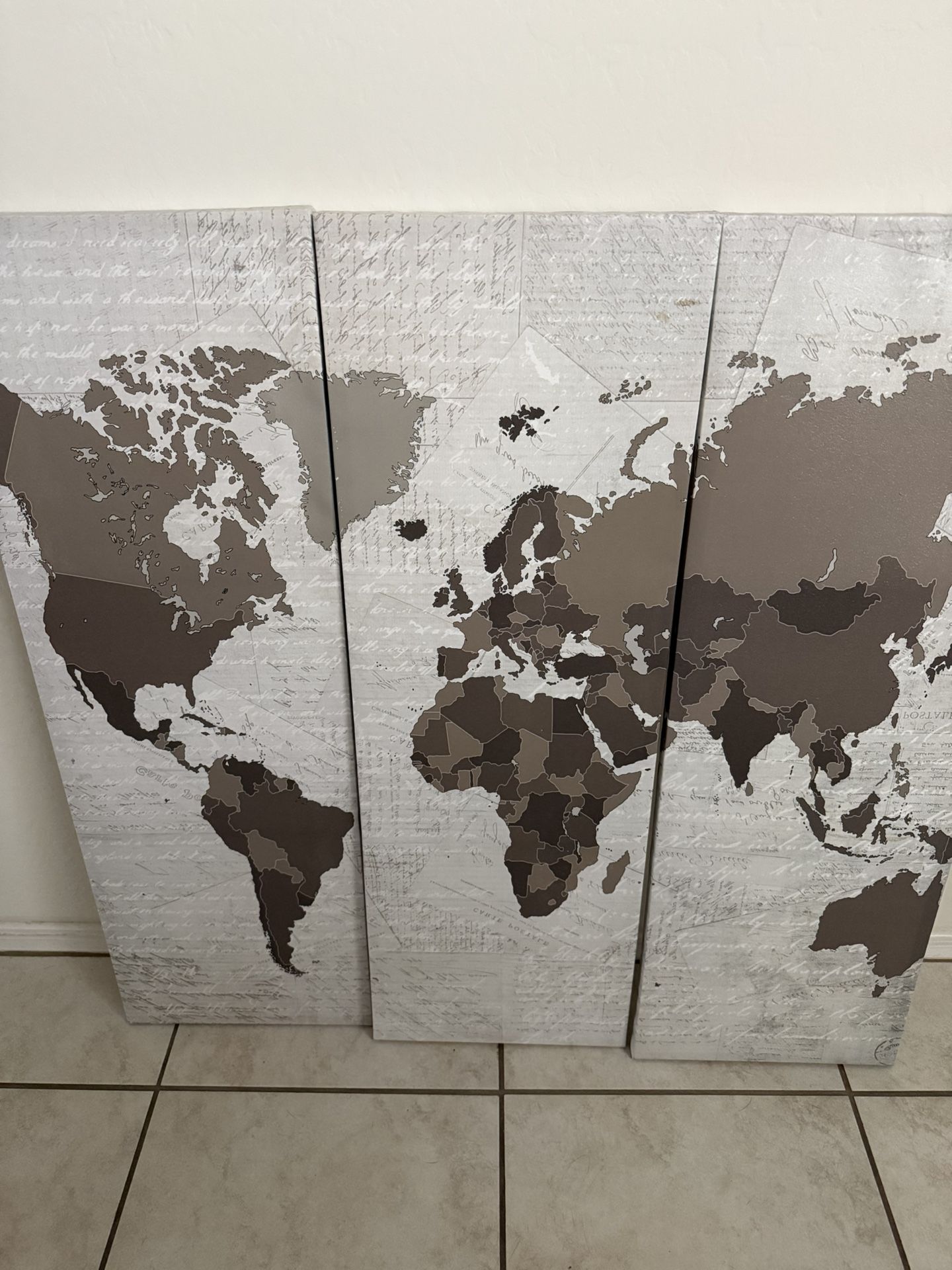 3 Piece Canvas World Map 36in x 12in